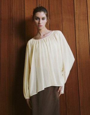 Beige Urban Revivo Crew Neck Overhead Women's Blouse | 86054LIKW