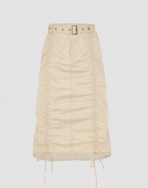 Beige Urban Revivo Ruched A-Line Women's Skirts | 43017NQIC