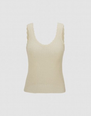 Beige Urban Revivo Wave Trim Women's Camisole | 89324YGJX