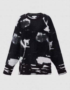 Black Urban Revivo Abstract Print Women's Sweaters | 07493BNEI