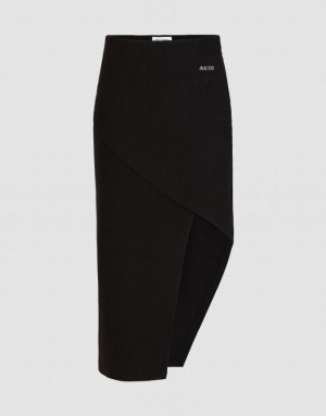 Black Urban Revivo Asymmetric Straight Women's Skirts | 28061BEVK