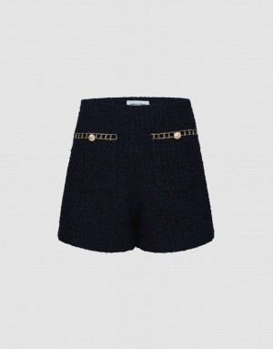 Black Urban Revivo Boucle Sequin Detail Women's Shorts | 68017GOZX