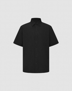 Black Urban Revivo Button Up Loose Men's Shirts | 34981YRJX