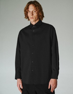 Black Urban Revivo Button Up Oversized Men's Shirts | 63890DXZB