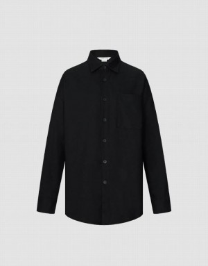 Black Urban Revivo Button Up Oversized Men's Shirts | 32751IGLE