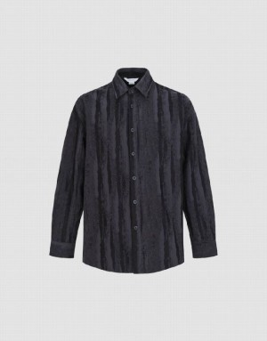 Black Urban Revivo Button Up Printed Loose Men's Shirts | 53698XBMI