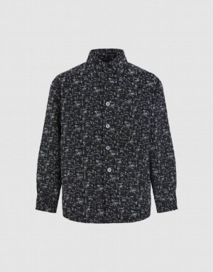 Black Urban Revivo Button Up Printed Men's Jacket | 72963JPKF