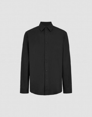 Black Urban Revivo Button Up Straight Men's Shirts | 98207CJPF