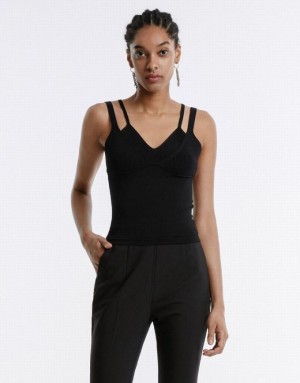 Black Urban Revivo Combination Women's Camisole | 95046IHEN