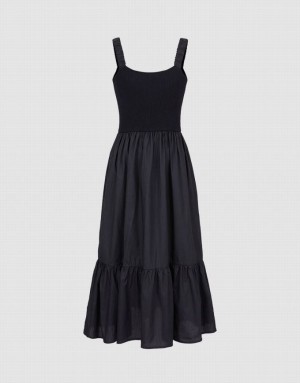 Black Urban Revivo Contrast Ruffle Women's Knitted Dress | 45307TDMN