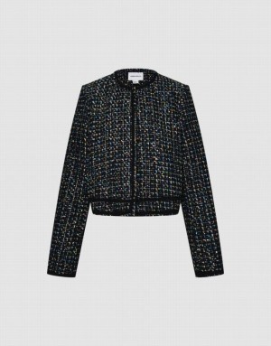 Black Urban Revivo Contrast Trim Tweed Women's Jacket | 29186LJFH