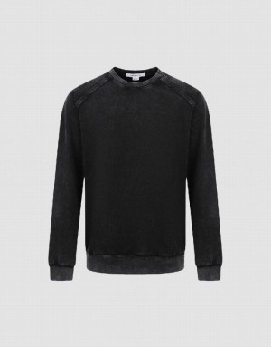 Black Urban Revivo Crew Neck Loose Men's Sweatshirts | 93524HJZE