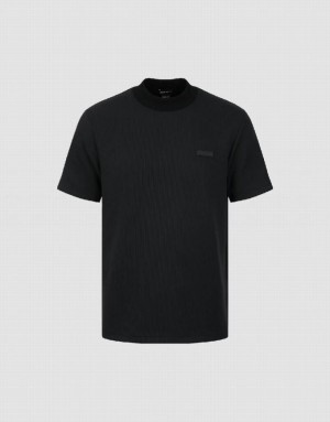 Black Urban Revivo Crew Neck Straight Men's T-Shirts | 12706JMSW