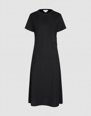 Black Urban Revivo Crew Neck Straight Women's Dress | 17436QIDE