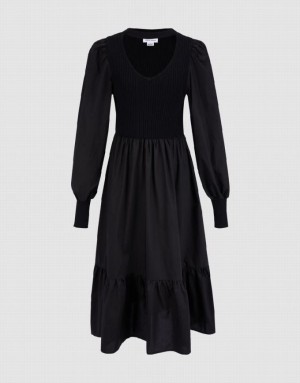 Black Urban Revivo Crew Neck Women's Knitted Dress | 48503DFGJ