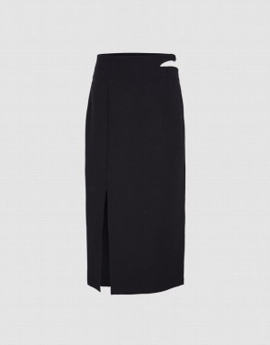 Black Urban Revivo Cut Out Split Hem Women's Skirts | 83490IWUZ