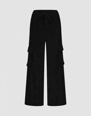 Black Urban Revivo Drawstring Waist Knitted Straight Women's Pants | 56928FHZP