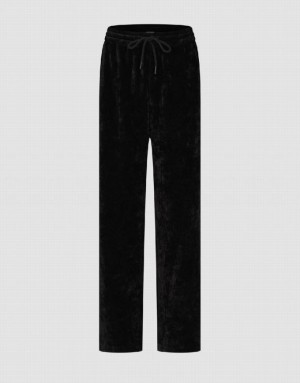 Black Urban Revivo Drawstring Waist Knitted Straight Women's Pants | 92637ARWJ