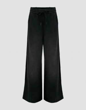 Black Urban Revivo Drawstring Waist Knitted Wide-Leg Women's Pants | 21805RDSC