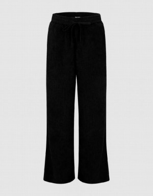 Black Urban Revivo Drawstring Waist Knitted Wide-Leg Women's Pants | 95678GYRI