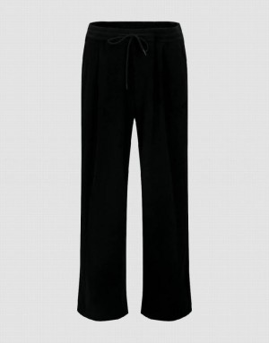 Black Urban Revivo Drawstring Waist Knitted Wide-Leg Men's Pants | 69183NWJF