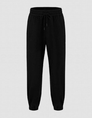 Black Urban Revivo Drawstring Waist Men's Joggers | 85421JFCW