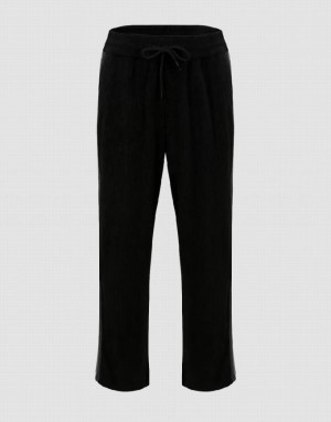 Black Urban Revivo Drawstring Waist Wide-Leg Men's Pants | 50137OVQX