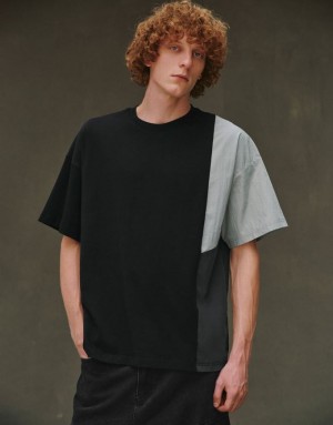 Black Urban Revivo Drop Shoulder Sleeve Crew Neck Men's T-Shirts | 19584CFXW