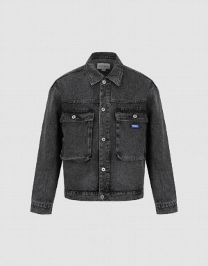 Black Urban Revivo Drop Shoulder Sleeve Men's Denim Jackets | 78549XUEJ