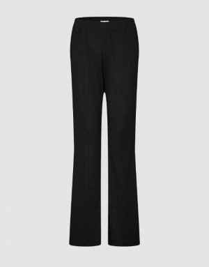 Black Urban Revivo Elastic Waist Knitted Flare Women's Pants | 26319ABDC