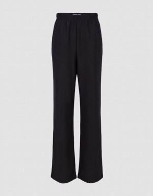 Black Urban Revivo Elastic Waist Knitted Straight Women's Pants | 17059XRUG