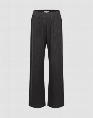 Black Urban Revivo Elastic Waist Knitted Straight Women's Pants | 65249ILGC