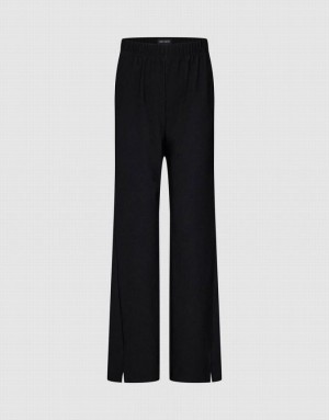 Black Urban Revivo Elastic Waist Knitted Wide-Leg Women's Pants | 86395DGEP