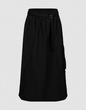 Black Urban Revivo Elastic Waist Midi A-Line Women's Skirts | 30579DCTQ