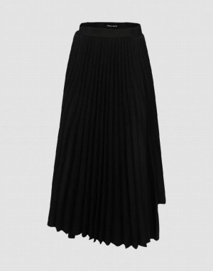 Black Urban Revivo Elastic Waist Midi A-Line Women's Skirts | 91358DIWC