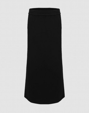 Black Urban Revivo Elastic Waist Midi Straight Women's Skirts | 14265UTBK