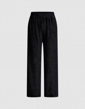 Black Urban Revivo Elastic Waist Wide-Leg Women's Pants | 19308DAMK