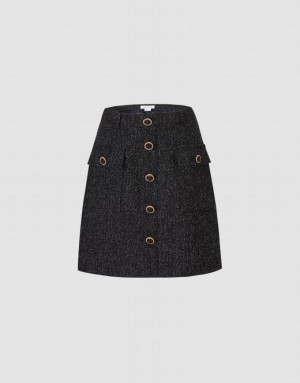 Black Urban Revivo Flap Pocket Textured Women's Skirts | 12790JGIF