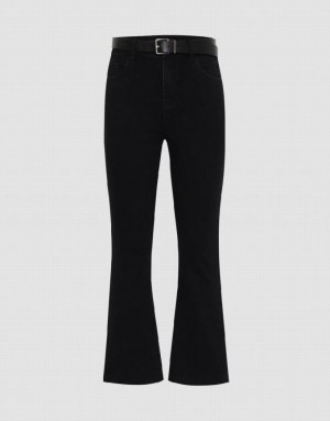 Black Urban Revivo Flare With Belt Women's Jeans | 81937NOJE