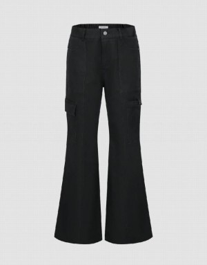 Black Urban Revivo Flare Women's Pants | 35761IRQP