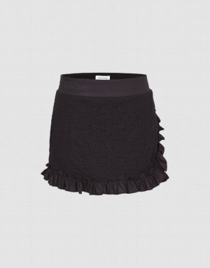 Black Urban Revivo Frill Trim Mini Women's Skirts | 73128QUPT