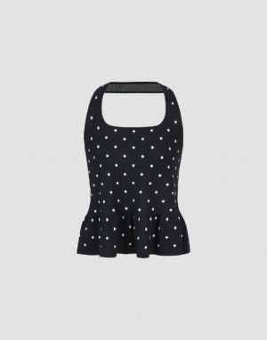 Black Urban Revivo Halter Neck Polka Dot Knitted Top Women's Cardigan | 19730PANT