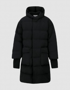 Black Urban Revivo Hooded Men's Puffer Jacket | 56182BFJE