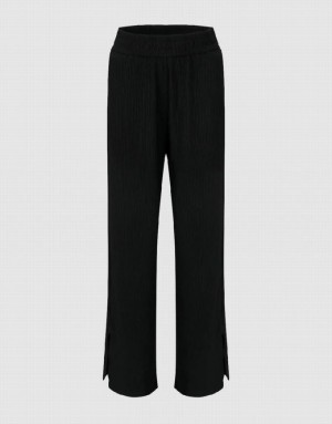 Black Urban Revivo Knitted Straight Women's Pants | 85207DIUG