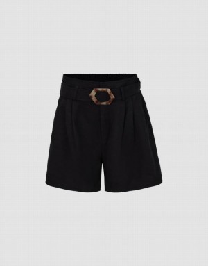 Black Urban Revivo Loose With Belt Women's Shorts | 04581WHVT