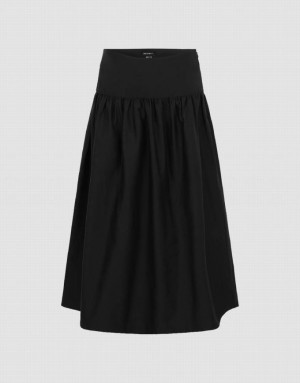 Black Urban Revivo Midi A-Line Women's Skirts | 45197QOKN