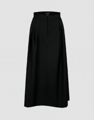 Black Urban Revivo Midi A-Line Women's Skirts | 30896TMLX