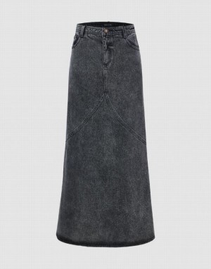 Black Urban Revivo Midi Fishtail Women's Denim Skirt | 82965VXCP