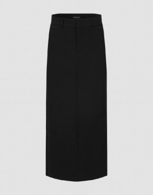 Black Urban Revivo Midi Straight Women's Skirts | 60739BNOF