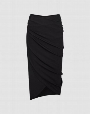 Black Urban Revivo Midi Wrapped Fishtail Women's Skirts | 15298HNWR